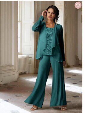 MONDRESSY Chiffon Long Sleeves Mother of the Bride Pantsuits with Jacket Regular